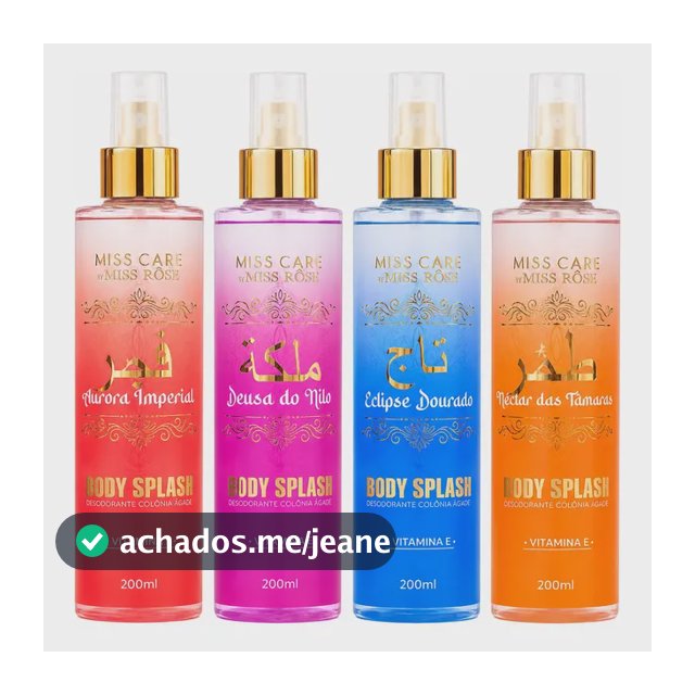 Kit 4 Body Splash Miss Rose Colônia Árabe 200ml