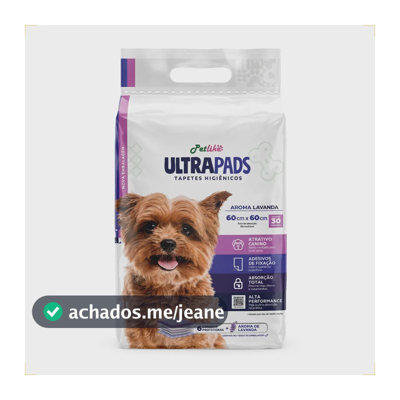 Tapete Higienico para Cães Ultra Pads Lavanda 60x60 30 Un Petlike