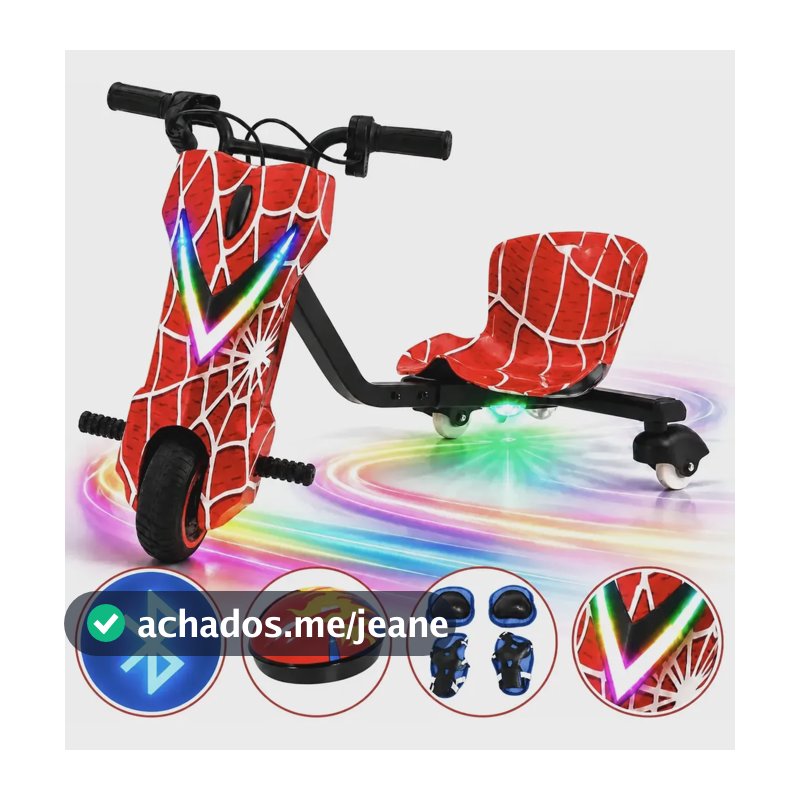 Triciclo Drift Elétrico Infantil Mini Moto 6.5' Bluetooth Vermelho