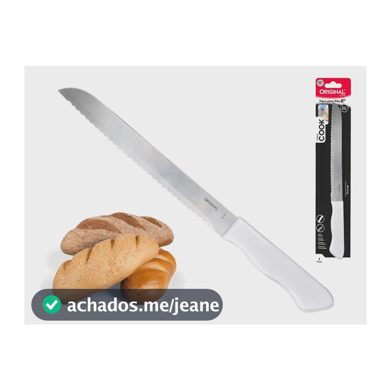 Faca Para Pão Bolo Lâmina Serrilhada Aço Inox Pro 31,5 Cm 8  Branco