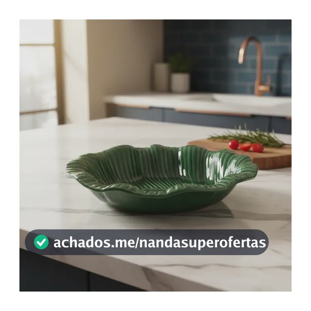 Saladeira  Travessa Folha Verde Esmaltada Verde-escuro