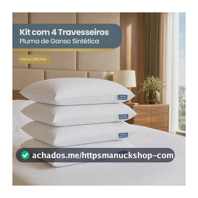 Kit 4 Travesseiro De Pluma De Ganso Sintética Super Macio Premium Antialérgico Conforto Extra Hotel Luxo - Cor Branco
