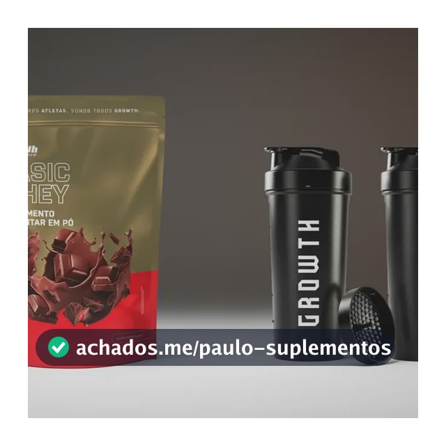 Kit Growth: Whey Protein Basic Chocolate 1kg + Coqueteleira Shaker Academia Preta 600ml