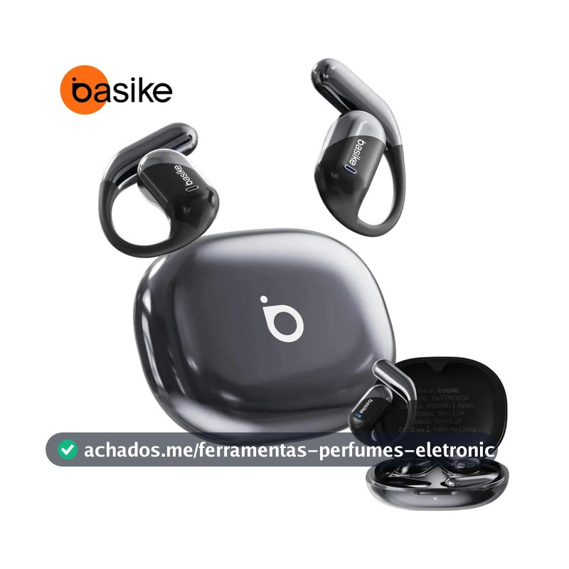 Basike Fone De Ouvido Sem Fio Bluetooth Com Gancho Gamer Esportivo Baixa Latência 100h, Design Aberto