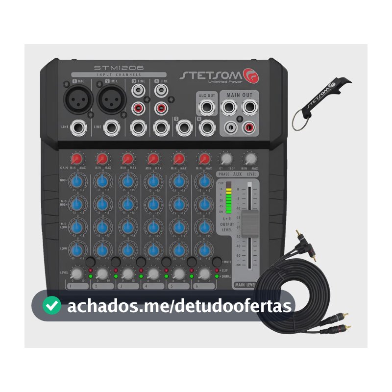 Mesa De Som Stetsom Stm1206 12v 6 Canais Modelo Novo + Cabo 12v