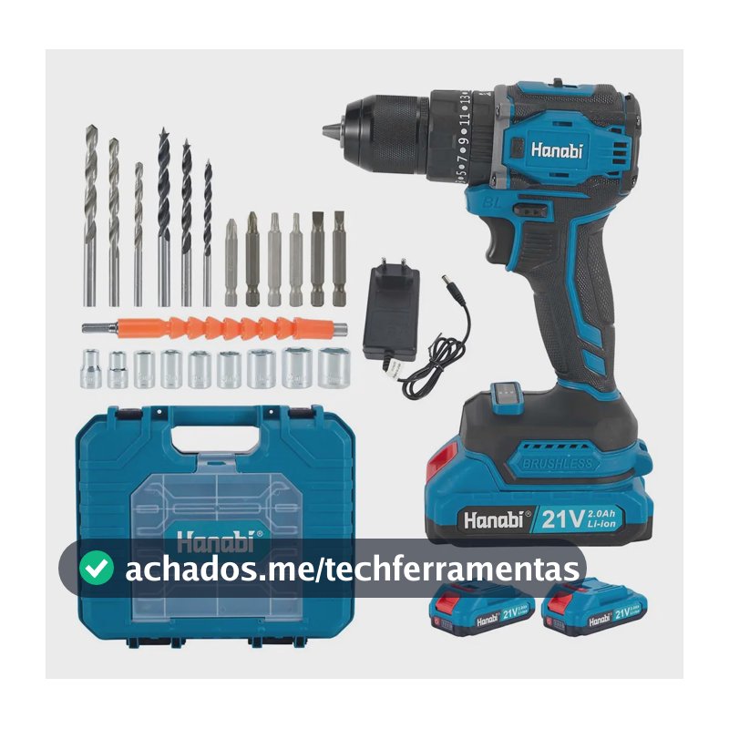Parafusadeira Furadeira de Impacto Hanabi CY-3003 Brushless 2 Baterias 21v Cor Azul-petróleo Frequência 60hz 45N·m com 25 níveis de ajuste