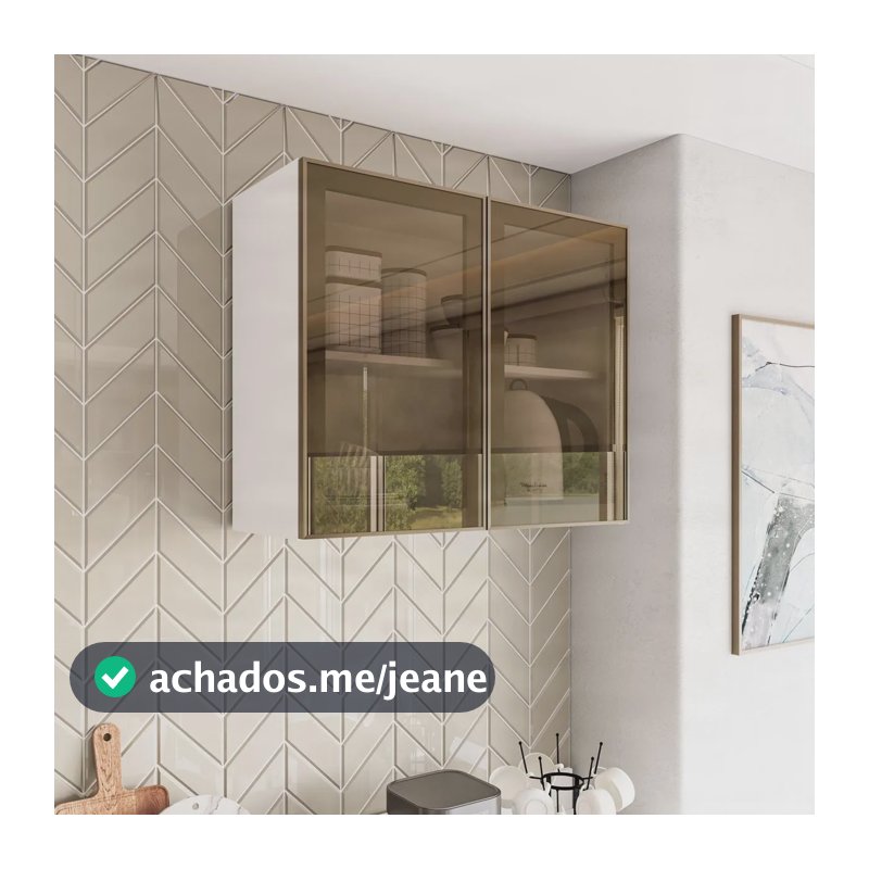 Armário Aéreo Amara 2 Portas De Vidro Cozinha 80cm Multicolorido