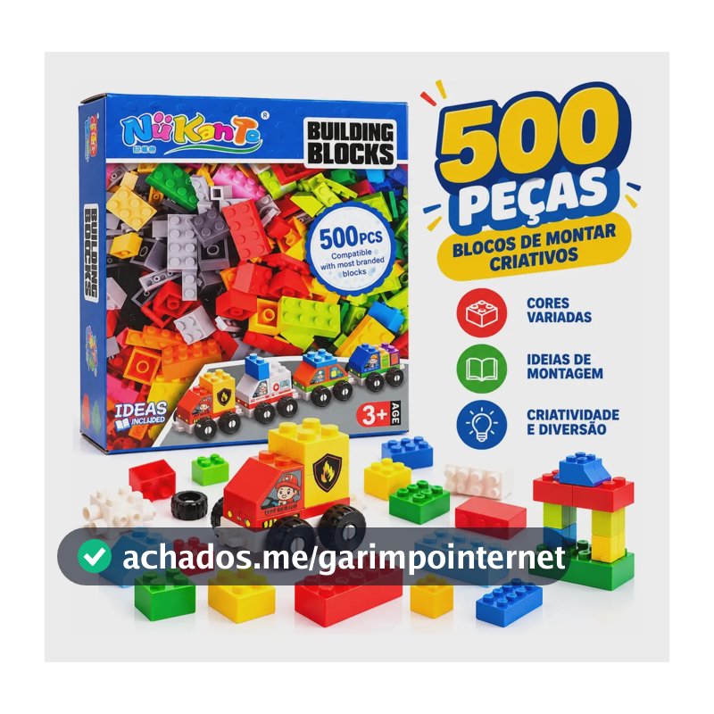 Blocos De Montar 500 Peças Brinquedo Pedagógico Educativo 500 Bloquinhos