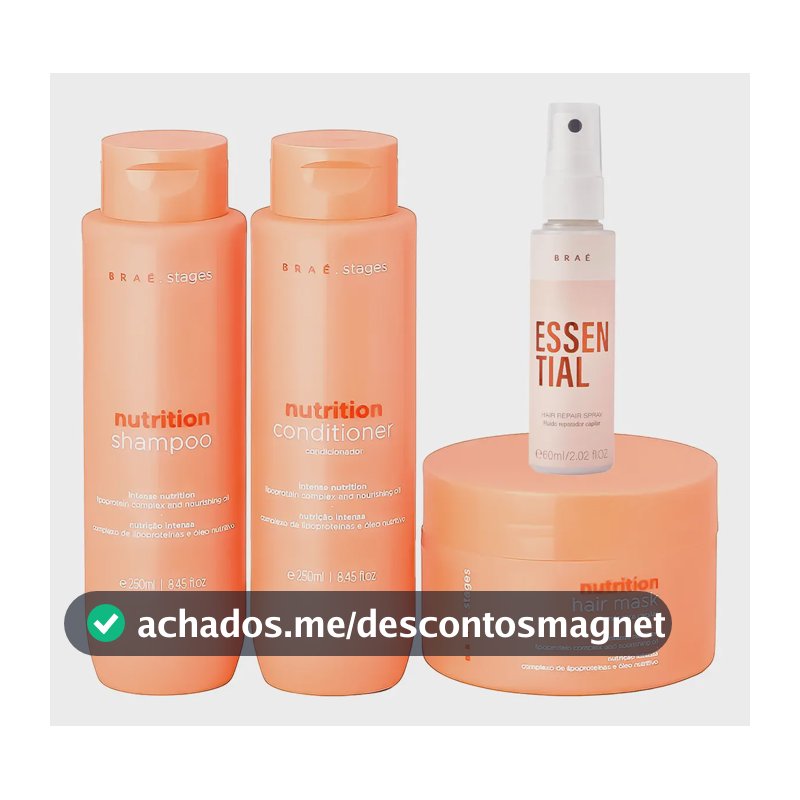 Kit Braé Stages Nutrition Shampoo,cond,másc + Essential 60ml