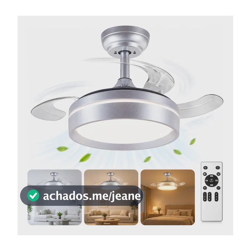 Ventilador De Teto Bivolt 127/220v Silencioso Retrátil 71cm 30 Cm 60 Hz Prateado 127/220v Transparente Policarbonato 3