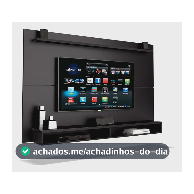Painel EDN Móveis Max Para TV Até 65" Preto 180cm com Prateleira