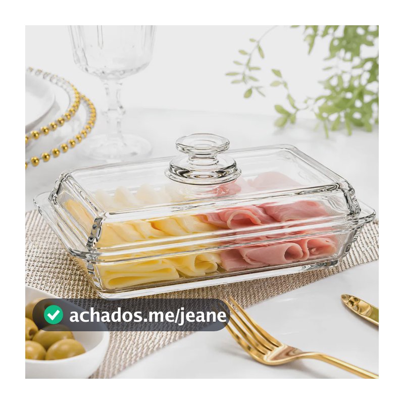 Porta Frios Vidro C/ Tampa Queijo Presunto Luxo Divisória Cristal Elegante Mesa Posta Marca: MultiOn