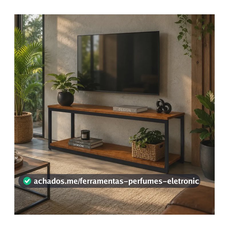 Rack Estilo Industrial Para Tv Ate 47 Preto Amadeirado Klm Store