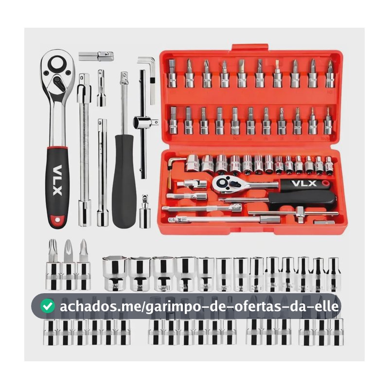 Kit Ferramentas 46 Peças Com Soquetes e Chaves Para Carro e Casa Vlx Vermelho