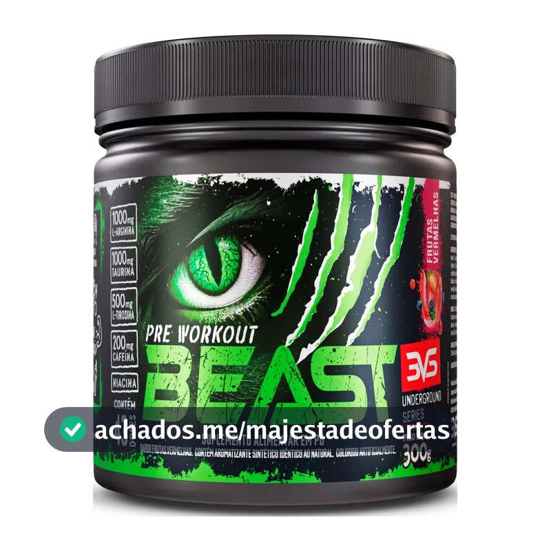 Pré-treino Beast 300g Sabor: Frutas Vermelhas - Ultra Concentrado - Promove Vasodilatação, Recuperação Energética, Aumento De Óxido Nítrico, Desintoxicação E Melhora De Concentração E Foco