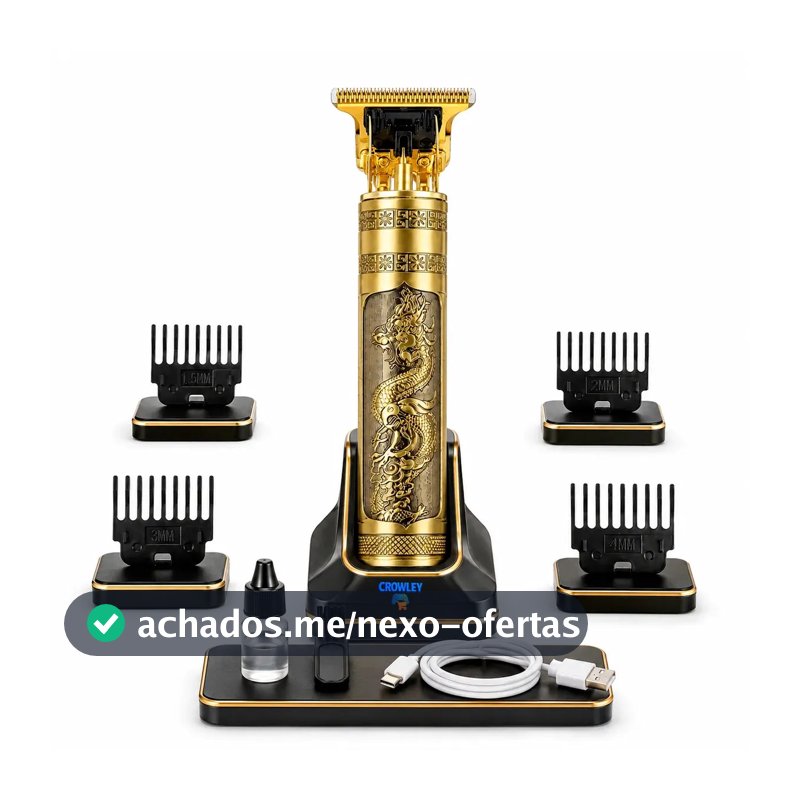 Maquina Maquininha Dragao Acabamento Cortar Cabelo Aparador Barba Pelos Elétrica Sem Fio Recarregavel - Crowley