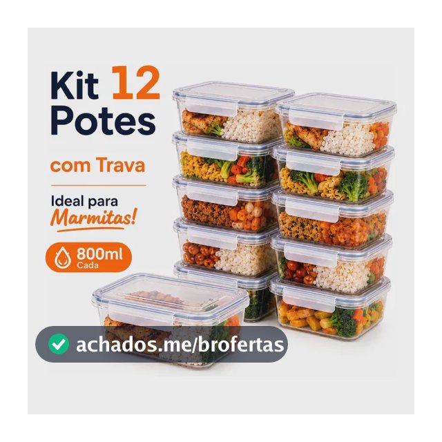 Kit 12 Potes Marmita Com Trava Lateral Freezer Microondas Transparente