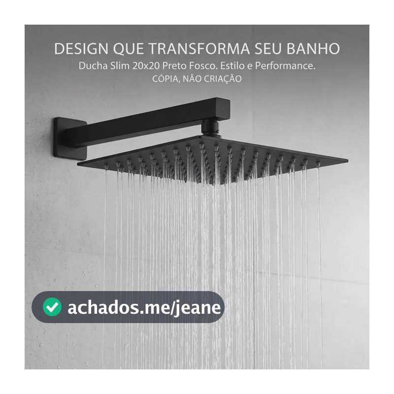 Chuveiro Ducha Quadrada 20x20 Preto Fosco Inox Para Aquecedor A Gás Solar Banheiro Chuveirão Efeito Chuva Luxo Moderno Fácil Instalação Não Elétrico Sem Resistência Bitola 1/2 Via Flix