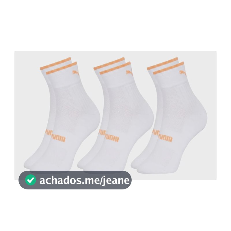 3 Pares Meia Puma Academia Corrida Masculina Poliamida Dry 3 Branco 39-43