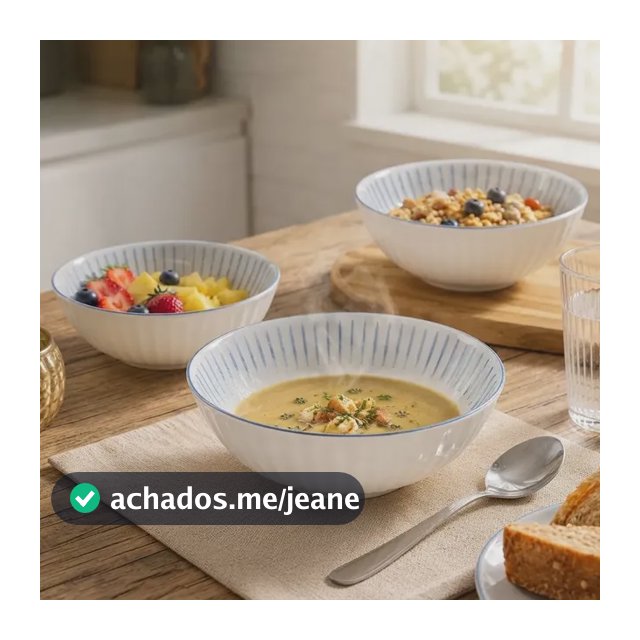 Kit Jogo Bowl 3 Peças 600ml Opaline Vidro Tigela Sopa Caldo Listras