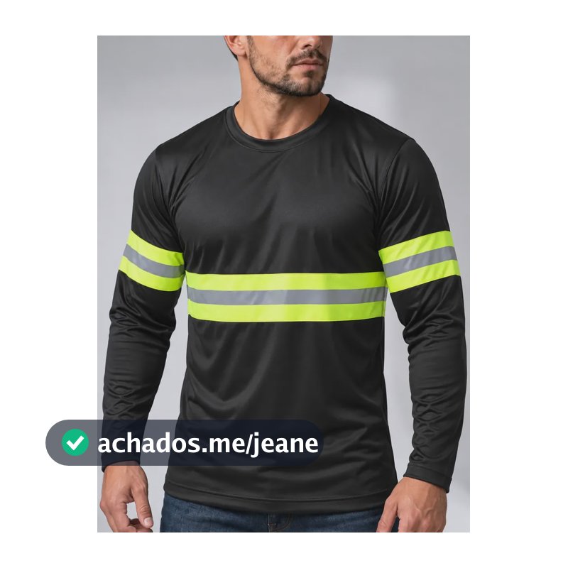 Camisa Térmica Manga Longa Refletiva Rodovia E Construção Preto Refletida G