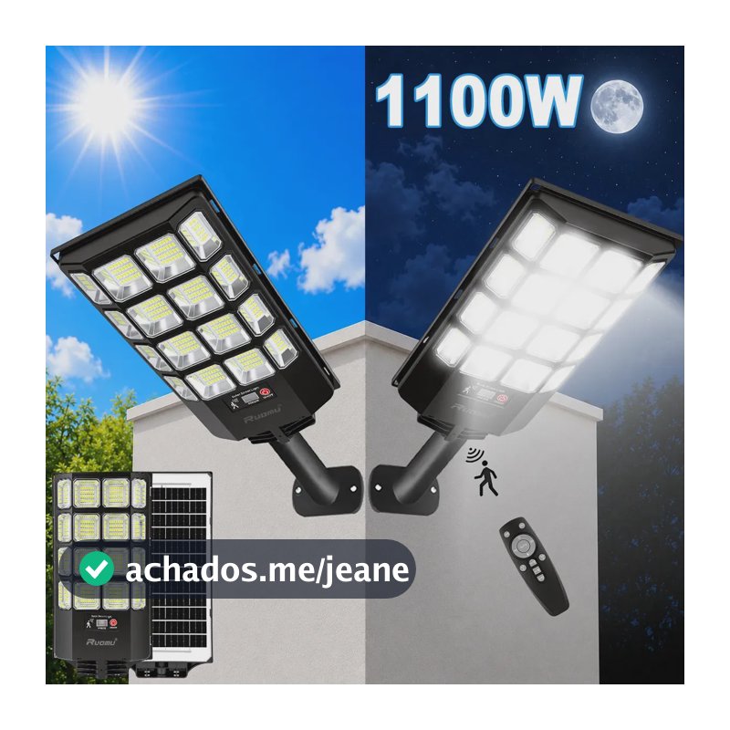 Kit 2 Refletor Solar Led 1100W Lampada Solar Ip67 Com Sensor Controle