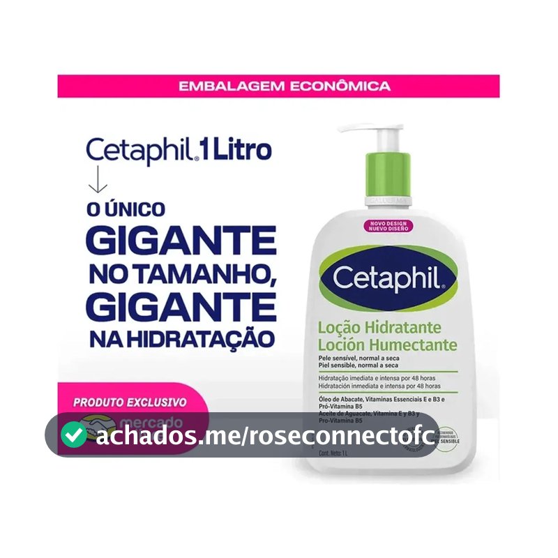 Cetaphil Loção Hidratante Corporal e Facial para Pele Sensível, Normal a Seca 1L - Hidratação 48h