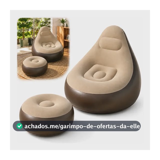 Sofá Inflável Poltrona Preguiços Com Pufe Para Praia Camping Bege