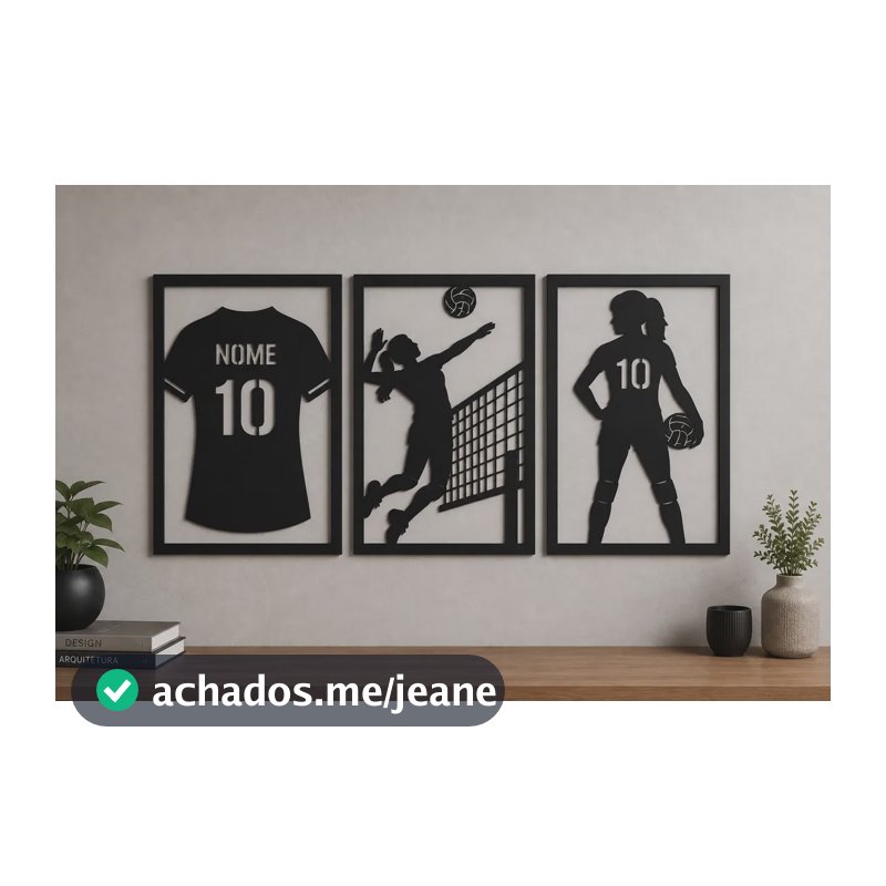 Kit 3 Quadros Vôlei Personalizado Com Nome E Número Mdf Preto
