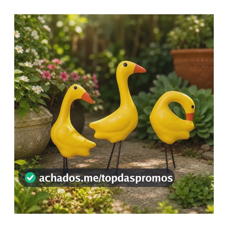 Enfeite De Jardim Trio Pequeno Patinho Cerâmica Decoração Cor Amarelo