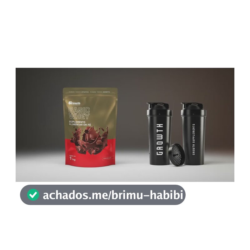 Kit Growth: Whey Protein Basic Chocolate 1kg + Coqueteleira Shaker Academia Preta 600ml