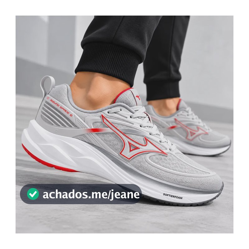 Tênis Mizuno Space 6 Esportivo Corrida Caminhada Cinza/vermelho 43