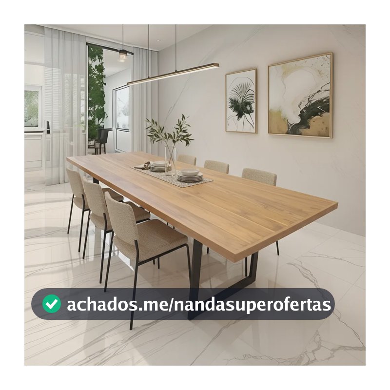 Mesa De Jantar Industrial Madeira Com Pé Metal Preto 220x100 Tampo Painel De Teca
