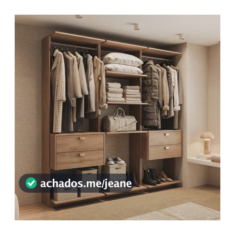 Guarda-roupas Closet Modulado Alasca 180cm 3 Peças Com 4 Gavetas Laterais E Cabideiros Freijó Carraro