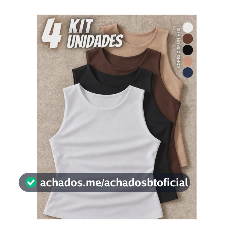 Kit 4 Blusas Regata Feminina Suplex Tshirt Básica Casual Preto + Branco + Marrom + Nude Liso P/m (36-38)