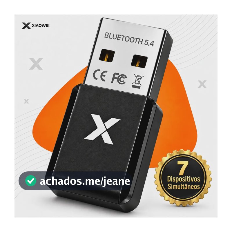 Adaptador Receptor Bluetooth 5.4 Xiaowei Usb Para Pc Notebook Conecta Até 7 Dispositivos Simultâneos Gamer Trabalho Estudo
