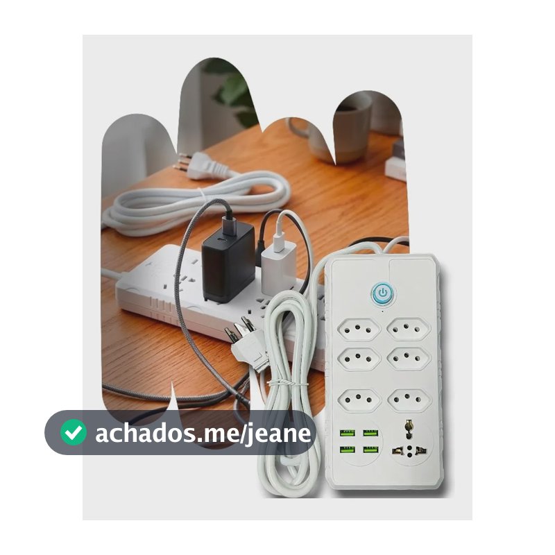 Filtro De Linha Régua 7 Tomadas 10a Usb 4 Portas 2m Branco Branco 127/220v