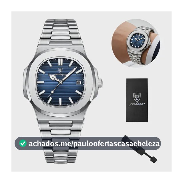 Relógio Masculino De Pulso Poedagar Prateado Luxo Aço Inox Prateado Azul