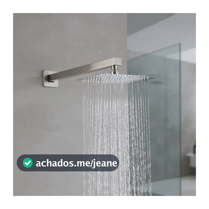 Chuveiro De Parede Quadrado 20cm Níquel Escovado Grande Ducha Banheiro Com Barra Horizontal E Spray Amplo