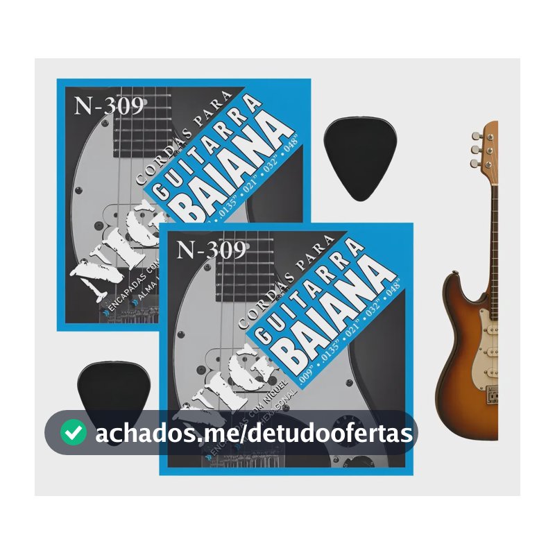 Kit Encordamento Para Guitarra Baiana 09/048 + Palheta Som Kit 2 Pacotes Encordamento