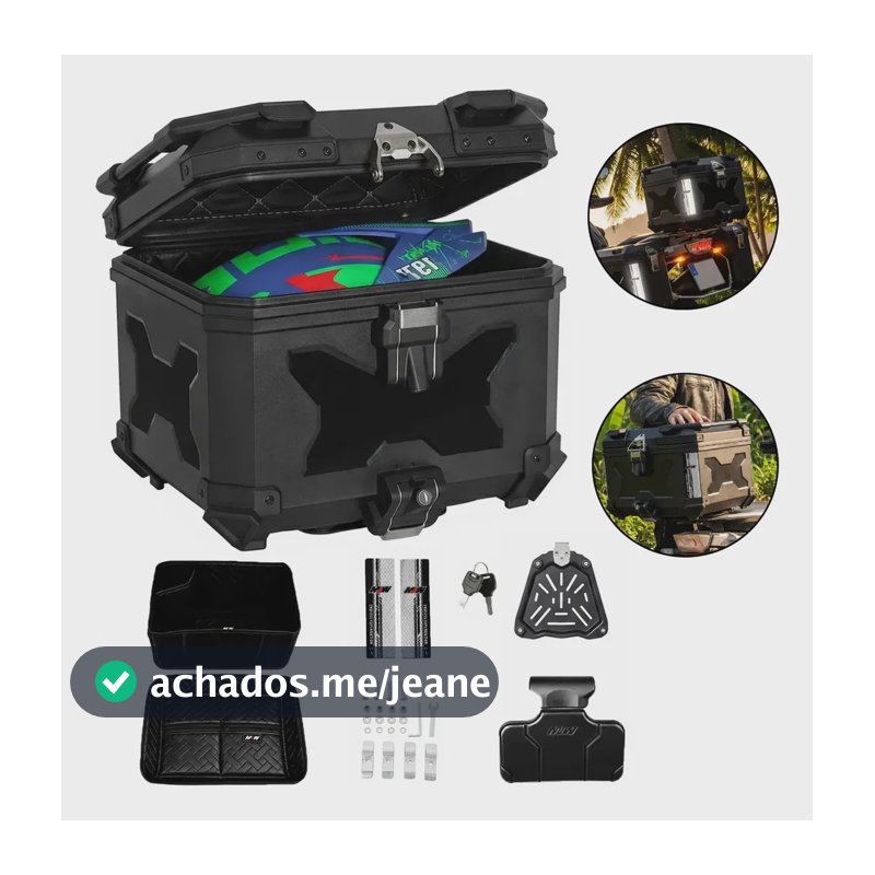 Baú Universal Para Motocicleta Em Liga De Alumínio Abs Capacidade De 45l Base Suporte Preto Preto
