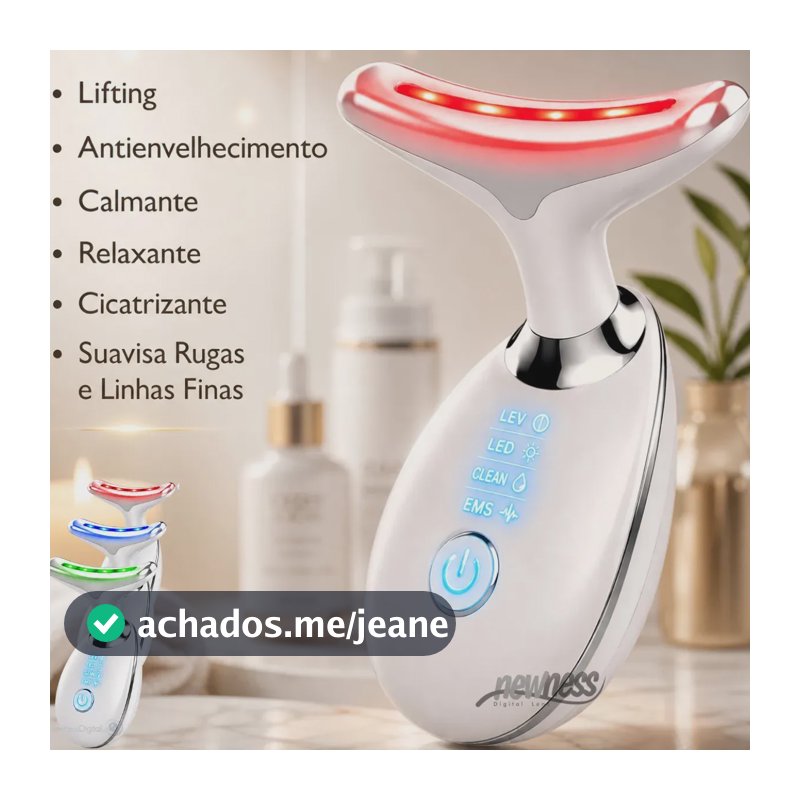 Massageador Facial Newness Digital Lens com LED e Fototerapia Para Rosto e Pescoço