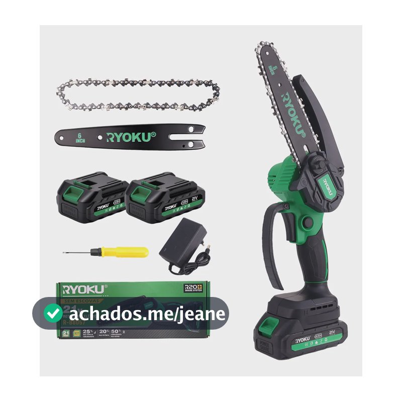 Motosserra Elétrica Brushless 21v 2 Baterias Ryoku 6 Pol Verde 127/220v