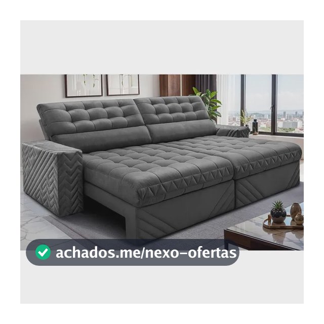Sofá Retrátil E Reclinável 2,50m Molas Ensacadas Max Spring. Cinza Liso