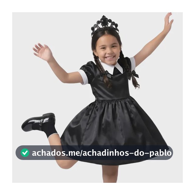 Fantasia Vandinha Halloween Infantil Addams Vestido Tiara Preto M