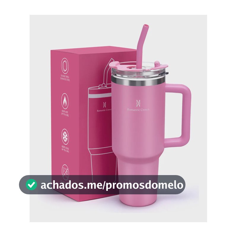 Copo Térmico Inox 1,2l Com Alça, Tampa, Canudo Inox E Escova Cor Rosa Lisa