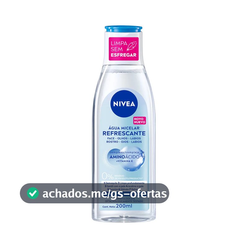 NIVEA Água Micelar Solução de Limpeza 7 em 1 Refrescante 200ml, Demaquila, Limpa Profundamente, Purifica, Hidrata, Cuidado Facial