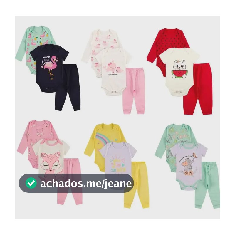 Kit 9 Roupa De Bebe Menina Body E Calça Mijão Algodão Cor Sortido Tamanho G (6 à 9 meses)