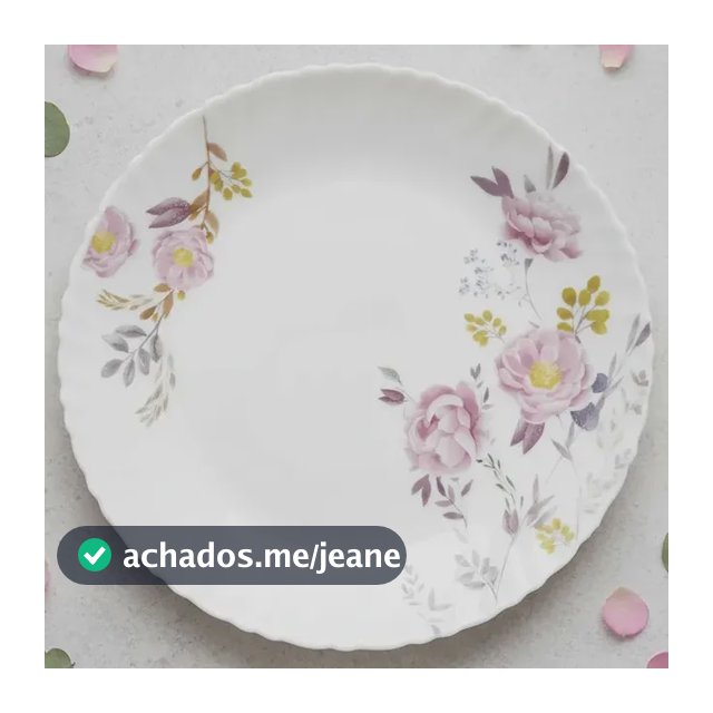 Jogo 6 Pratos Raso Refeição Vidro Branco Floral Delicado Branco Rosada