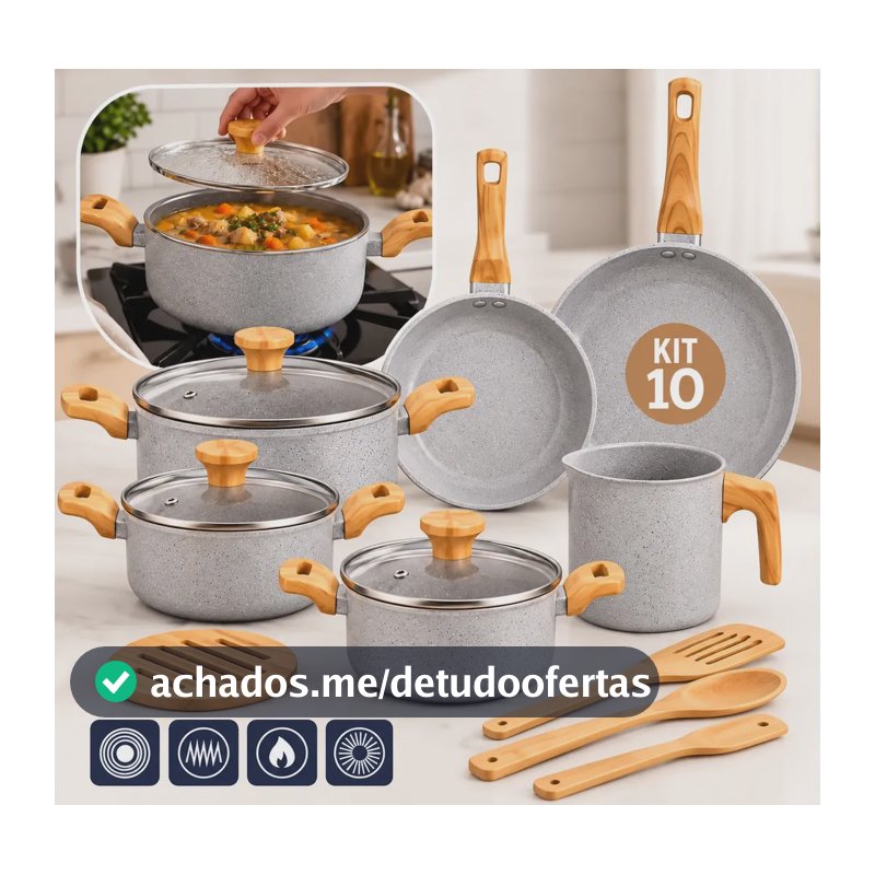 Conjunto de Panelas Cerâmica Mimo Style Pratic Cook com 10 Peças e Antiaderente para Indução